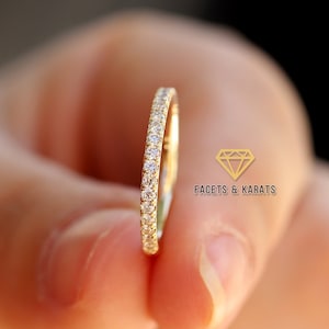 3/4 Eternity Moissanite Wedding Band With 1.4mm Stones and Pave Setting in 14K Yellow Gold, White Gold or Rose Gold by Facets and Karats