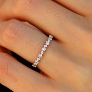 Unique Moissanite Ring Ladies Moissanite Wedding Band, 14K White Gold Stackable Moissanite Band Womens Anniversary Ring Band, Gift For Her