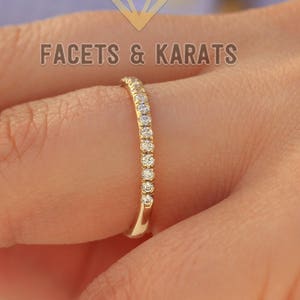 14k Yellow Gold Wedding Band Womens Half Eternity Band, Engagement Ring Band, Gold Ring, Simulated Diamond Wedding Ring, Anniversary Ring