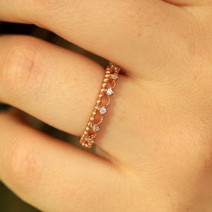 Moissanite Solid Gold Princess Crown Ring, 14K Real Gold Tiara Ring, Scalloped Sweet 16 Ring, Quinceanera Ring, Birthday Gift For Daughters