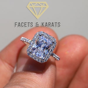 3.50 cttw Platinum Radiant Cut Engagement Ring, Wedding Ring, Bridal Ring, Halo Engagement Rings, PT 950, Custom Made by Facets and Karats