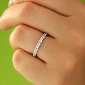 18K Lab Grown Diamond Pave Eternity Wedding Band, Real Solid White Gold Stacking Ring, Women&#39;s Diamond Wedding Band Anniversary Gift For Her