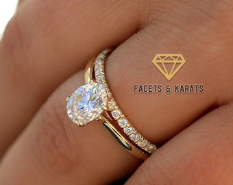 1.5 Carat Oval Moissanite Engagement Ring and Wedding Band Wedding Ring Set For Women in 14K Solid Gold, Available White Gold and Rose Gold