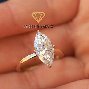 3 Karat Low-Profile Marquise Soliatire Verlobungsring mit IGI-zertifiziertem Diamant oder Moissanite