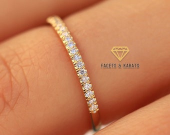 18K Gold Micro Pave Half Eternity HPHT Lab Grown Diamond Wedding Band For Women by FACETS and KARATS on Etsy