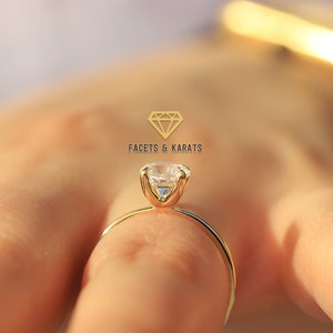 White Sapphire Engagement Ring For Women, 14K Solid Gold 4 Prong Solitaire Ring, 1 Carat Promise Ring For Her, Avl. Yellow Gold & Rose Gold