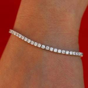 5.63 Carat Lab Zuchtdiamant Tennis Armband in 14K Weiss-, Gelb- oder Roségold, 3 mm Diamanten in 5-9 Zoll Längen, Doppel Sicherheitsverschluss