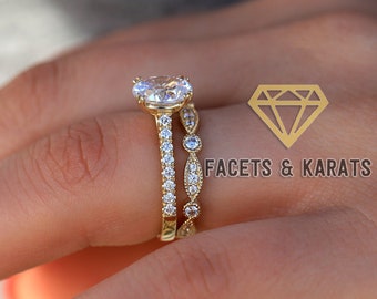 Art Deco Wedding Ring Set Soldered 14k & 6 Diamonds 1920s
