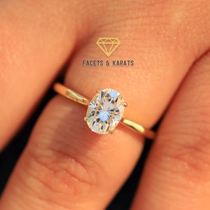 1.5ct Oval Moissanite Engagement Ring in 14K Solid Yellow Gold Available in White Gold and Rose Gold by Facets and Karats on Etsy