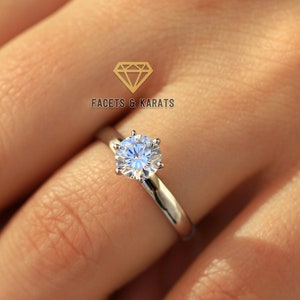 1 Carat Moissanite Engagement Ring Solitaire Ring, Minimalist Wedding Ring, Diamond Alternative Engagement Ring 14K Solid & Real White Gold