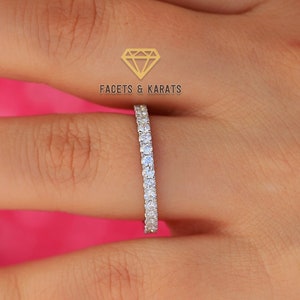 0.75ct Moissanite Wedding Band, 3/4 Eternity Band Eternity Ring, 14K Solid White Gold Wedding Band for Women Available in Yellow & Rose Gold