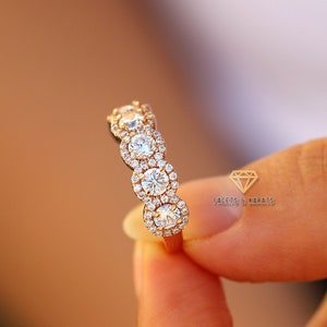 6-Halo Half Eternity Halo Anniversary Band with Lab Grown Diamond (CVD) or Moissanite in 10k or 14k Gold