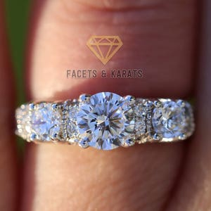Vintage 3 Stone Engagement Ring Round Cut 1.75 Carat Unique Past Present Future Three Rings Sets 14k White Gold Wedding Anniversary