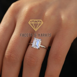 2.5 Carat Emerald Cut Solitaire Engagement Ring Set in 14K Solid White Gold Available in Rose Gold, Yellow Gold by Facets & Karats on Etsy