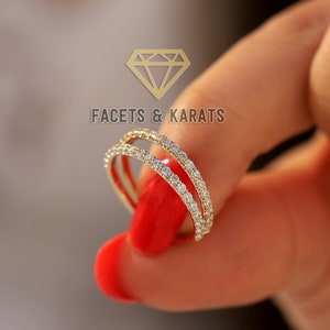 Set of 2 14K Gold Forever One Moissanite Half Eternity Wedding Bands, Matching Bands, Engagement Ring Bands by Facets and Karats on Etsy