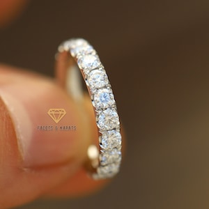 3/4 Eternity Moissanite Wedding Band With 3mm Stones and 1.50 Total Carat Weight in 14K White Gold, Yellow or Rose Gold by Facets and Karats