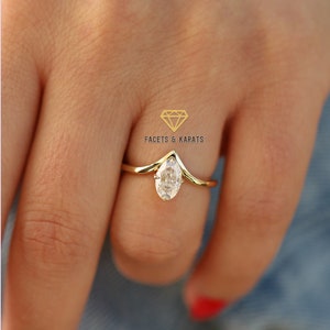 1.25 Carat Elongated Oval Moissanite Engagement Ring For Women in 14K/18K Gold Available in White Gold & Rose Gold by Facets and Karats