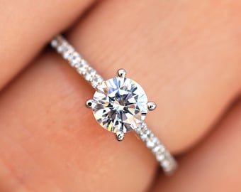 14K White Gold Womens Promise Ring For Her, Round Cut Minimalist Engagement Ring, Wedding Ring, Diamond Alternative Simulated Diamond Ring