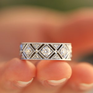 Moissanite Eternity Ring, Moissanite Eternity Band, 2.50 Carats, 14K White Gold Edwardian Vintage Anniversary Band, Anniversary Ring For Her