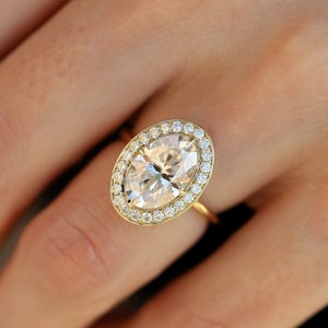 4.39ct Unique Oval Moissanite Engagement Ring Womens Halo Oval Engagement Ring Moissanite Ring, Bridal Ring, Wedding Set, Anniversary Ring