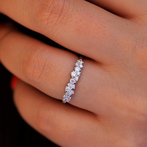 Moissanite Cluster Ring, 14K White Gold Ring, Unique Moissanite Ring, Women's Stacking Ring, Cluster Wedding Band, Anniversary Gift For Her