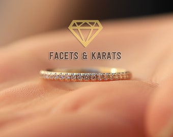 10k or 14k Yellow Gold Half Eternity Wedding Band – Lab Grown Diamond (CVD) or Moissanite Micro Pave 1.3mm Stackable Ring