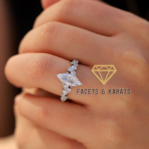 Unique Marquise Engagement Ring With Accent Side Stones 2.80 ct 14K Solid White Gold Available in Rose Gold Yellow Gold by Facets and Karats