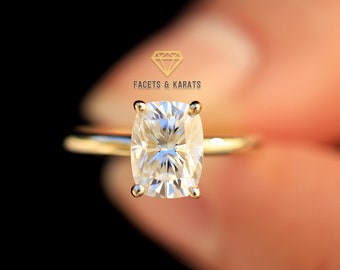 Cushion Cut Engagement Ring Womens Thin Band Solitaire Wedding