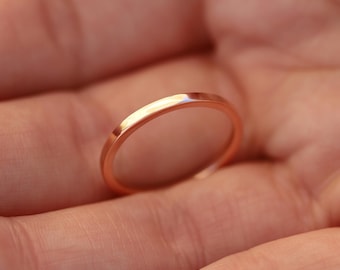 Plain Flush Fit Gold Band, 14K Solid Rose Gold Ring, Square Wedding Band, Women's Wedding Band, 1.5mm Width and Height, Thin Wedding Band