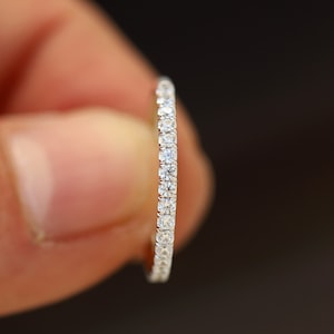 CVD Diamond Ring, Lab Diamond Band, 1.5mm Half Eternity Pave Wedding Band For Women in 14K White Gold Available in Yellow Gold and Rose Gold