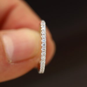 CVD Diamond Ring, Lab Diamond Band, 1.5mm Half Eternity Pave Wedding Band For Women in 14K White Gold Available in Yellow Gold and Rose Gold