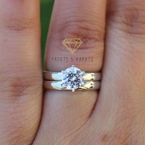 1 Carat Solitaire Engagement Ring Set Promise Ring Wedding Bridal Band Set 14k White Gold Man Made Lab Created Simulated Diamond