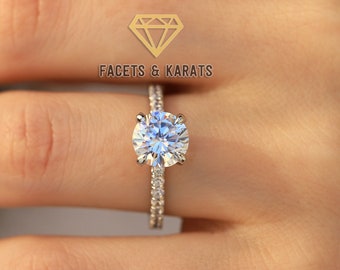 Ronde geslepen verlovingsring wit goud 14K 2 karaat Womens eenvoudige trouwring, haar belofte ring, gesimuleerde diamanten jubileumring voor vrouwen