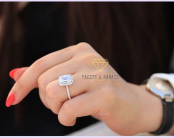 Carat Emerald Engagement Ring, 18k Solid White Gold Emerald