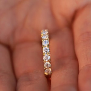 18K Yellow Gold Lab Diamond Wedding Band, 3mm Three-Quarter Eternity Ring, Ethical Diamond Stackable Band, Minimalist Anniversary Ring, Hers