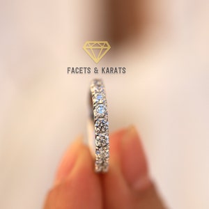 3mm Platinum Moissanite Eternity Band, 2 Carat Moissanite Eternity Ring, Women's Full Eternity Wedding Band in PT950 by Facets and Karats