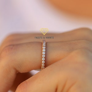 1.4mm Eternity Band Moissanite Wedding Band Womens Moissanite Ring, Solid 14K Rose Gold Full Eternity Ring, Infinity Band, Anniversary Band