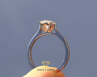1.50Ct Oval Moissanite Solitaire Engagement Ring, Cathedral Setting 10K or 14K Gold, Women's Proposal Ring