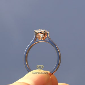 Anel de ouro maciço 14K, anel de noivado solitário oval catedral 1,50 quilates (8 x 6 mm) anel de casamento minimalista, anel de promessa simples feminino para ela