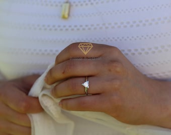 14k White Gold Trillion Cut Solitaire Engagement Ring, Wedding Ring, Bridal Ring, Simulated Diamonds