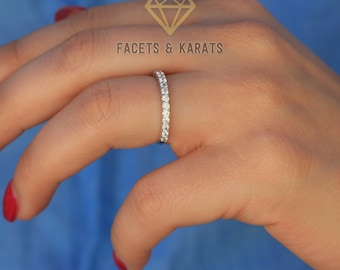 White Sapphire Half Eternity Womens Wedding Band Made in Solid Real 14K White Gold Available in Rose Gold and Yellow Gold by Facets & Karats