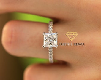 1.5 Karat Princess Cut Verlobungsring, quadratischer Ehering Versprechensring für sie, Jubiläumsring, 14K Weißgoldring, Vorschlagsring