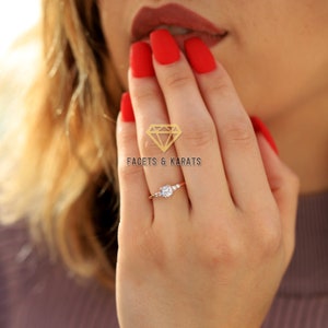 14K Rose Gold Womens Promise Ring For Her, Cushion Cut Minimalist Engagement Ring, Wedding Ring, Diamond Alternative Simulated Diamond Ring image 2