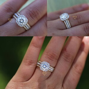 2.5 CT Round Halo Engagement Ring band Bridal set Solid 14k White Gold, Unique White Gold Engagement Rings by FACETS & KARATS image 2