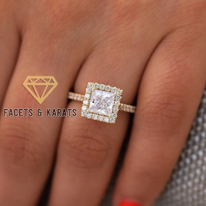 2 Carat Princess Cut Engagement Ring Square Halo Wedding Ring