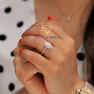 18K White Gold Marquise Halo Engagement Ring 1.50 Carat Marquise Wedding Ring, Promise Ring For Her, Women&#39;s Bridal Ring, Simulated Diamonds