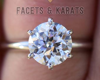 2 Carat Old Mine European Cut Solitaire Engagement Ring, Vintage Engagement Ring, Simulated Diamonds, Solid Real 18k White Gold
