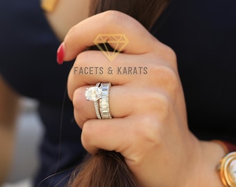 2 Carat Oval Engagement Ring With Wedding Band Bridal Wedding Set 18k Solid White Gold Available Yellow Gold or Rose Gold by Faceys & Karats