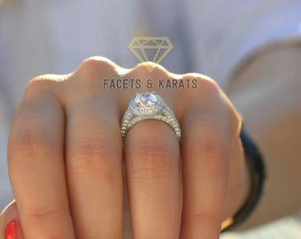Bague De Mariage Or Blanc 14k - Diamant Simulé 3.50 Carats - Taille 7.5 Et Autres