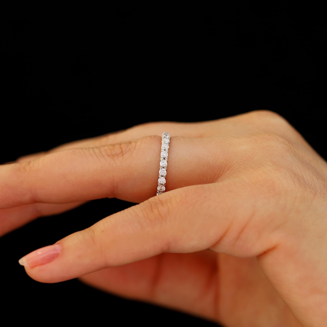 1 Carat Moissanite Eternity Band, 2mm Moissanite Eternity Ring, 14K